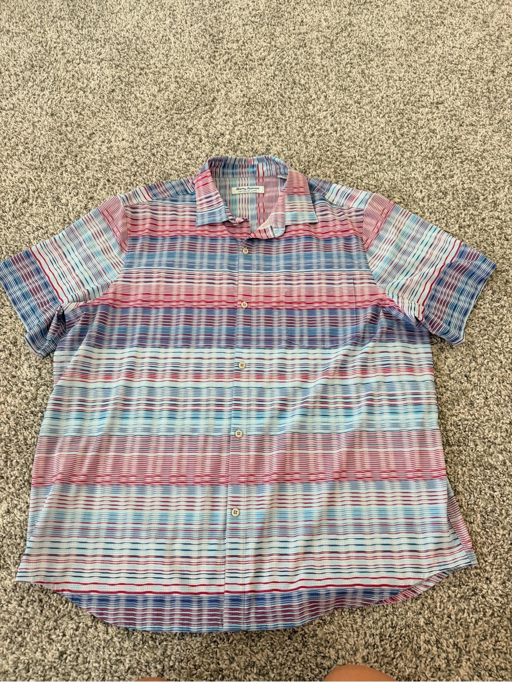 Tommy Bahama Short-Sleeve Multicolor Stripe Button-Down Shirt - Blue & Pink